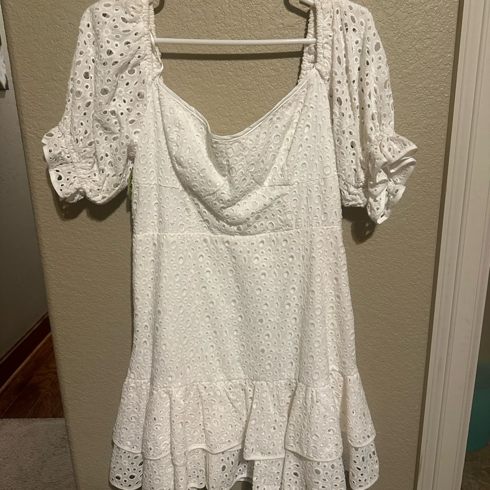 Astr White Eyelet Dress with Puff Sleeves